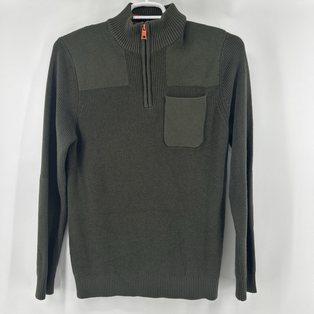 Nautica Jeans Co Men's Medium Quarter Zip Sweater Pullover Moss Green Golf Prep